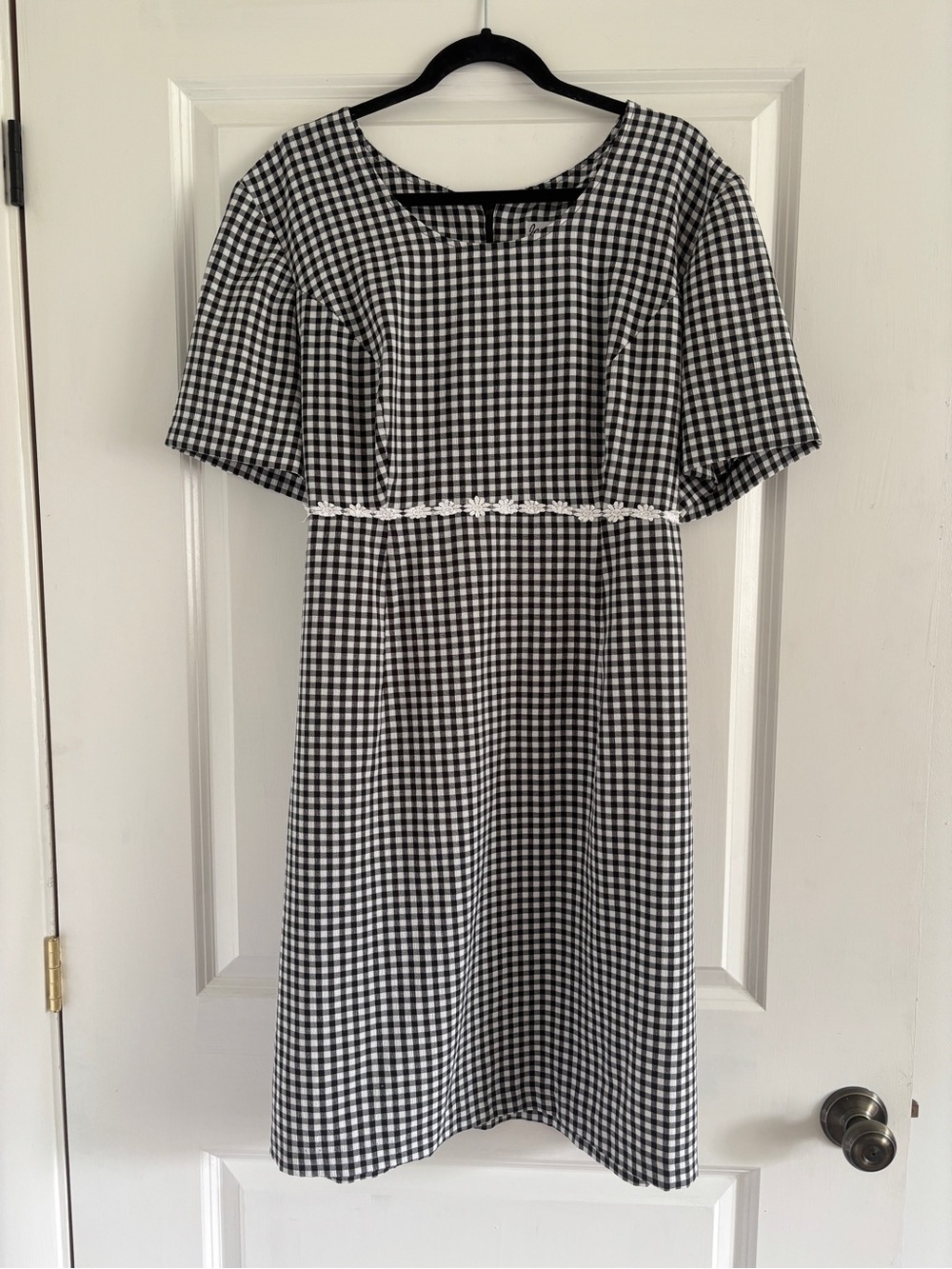 Vintage Jamie Brooks Woman Black White Gingham Daisy Knee Length Dress Size 18 - Picture 2 of 5